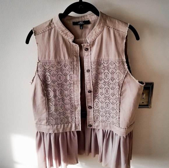 Buckle Jackets & Blazers - Taupe Denim and Chiffon vest